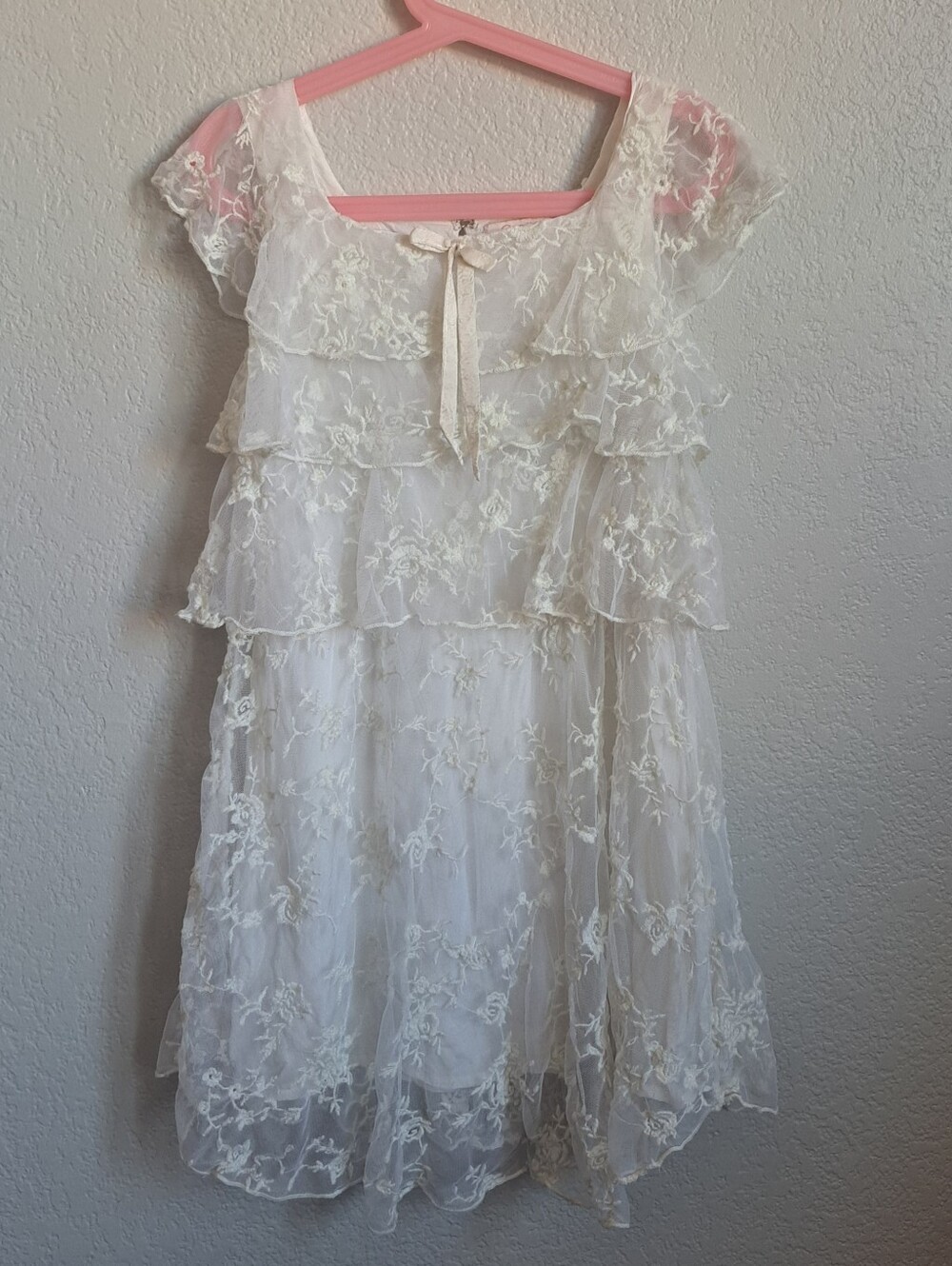 Girls Cream White Floral Lace Tiered Dress Size 8